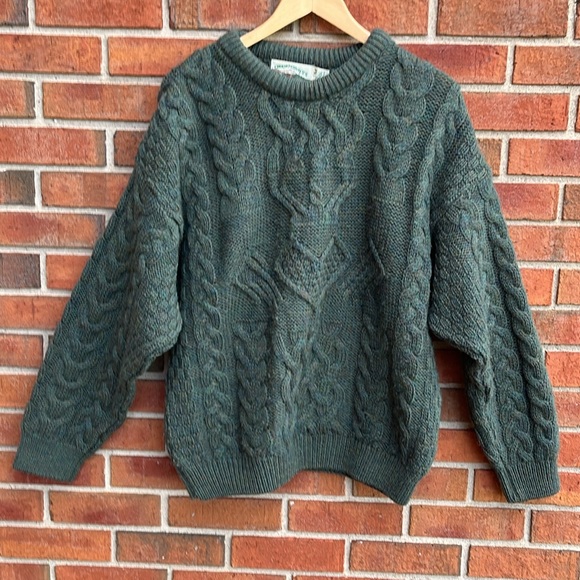 VTG Aran Crafts Ireland Wool Chunky Cable Knit Fisherman Sweater Medium Unisex - Picture 2 of 15
